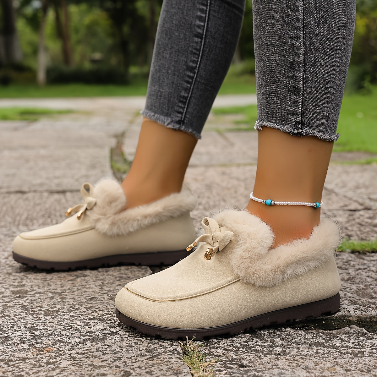 Mocasines de mujer con forro polar – Zapatos de invierno cálidos sin cordones