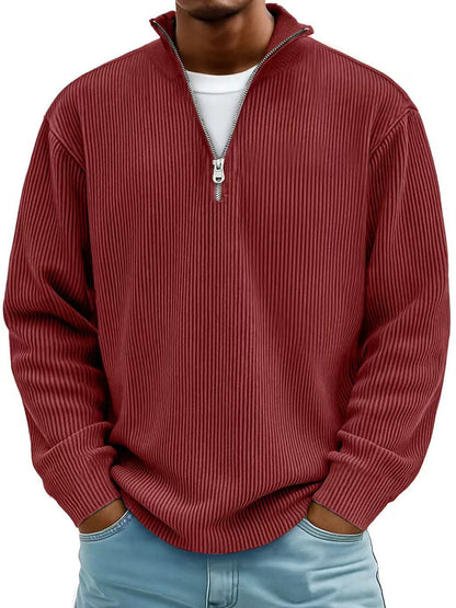 Men’s Corduroy Zip Stand Collar Sweatshirt – Casual Long Sleeve Top