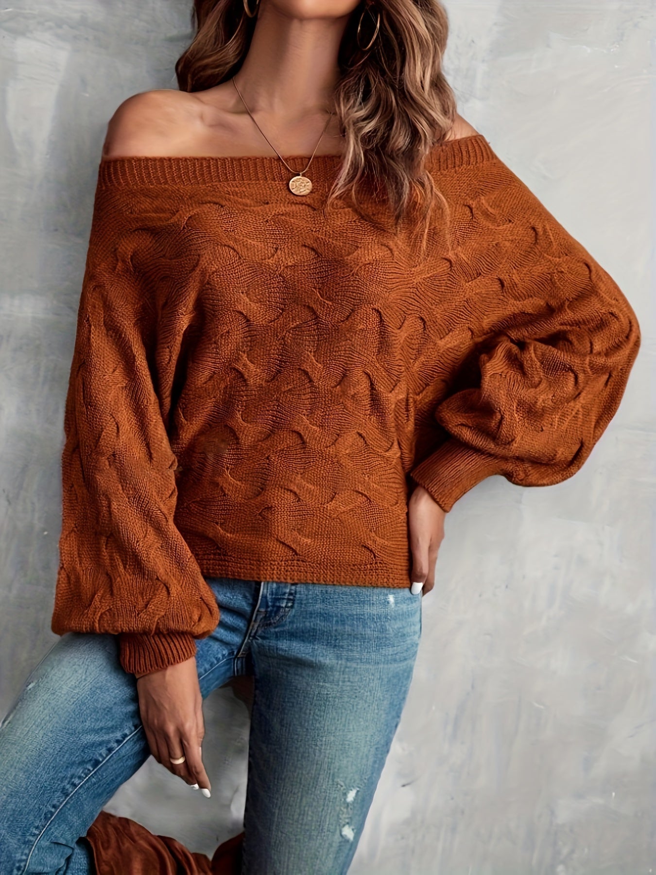 Women’s Off-Shoulder Batwing Sweater – Relaxed All-Season Knit