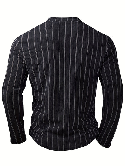 T-shirt Henley rayé à manches longues pour homme – Pull décontracté à boutons