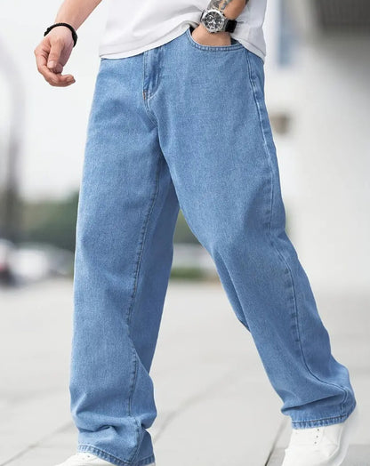 Jean droit décontracté en jean pour homme – Pantalon en coton taille mi-haute