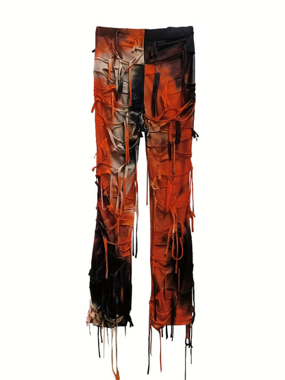 Tie-Dye Mesh Flare Pants – High-Waisted Fringe Detail Semi-Sheer Trousers