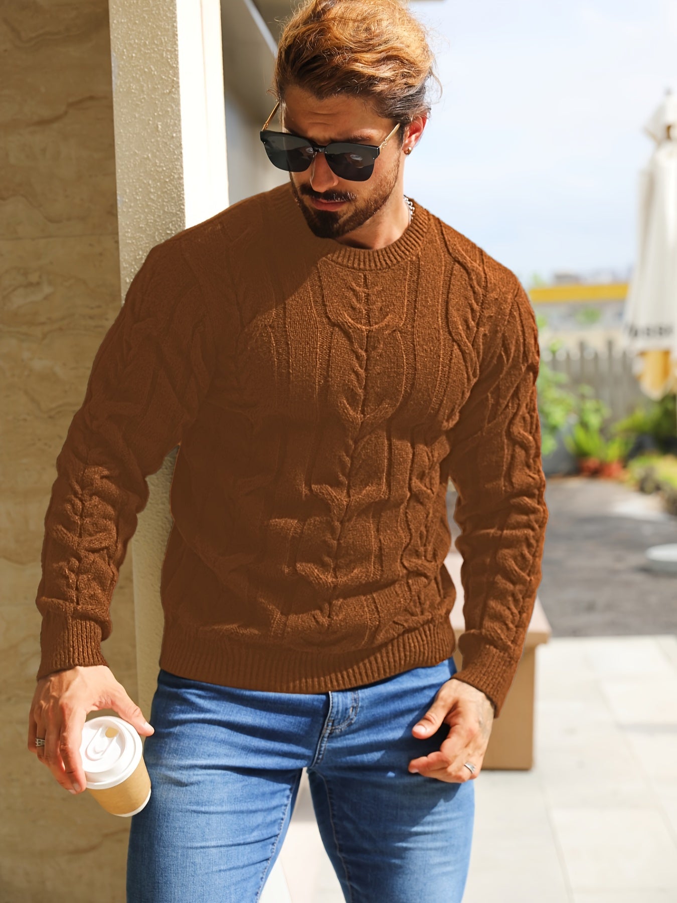Men’s Striped Knit Sweater – Soft Crewneck Ribbed Trim Pullover