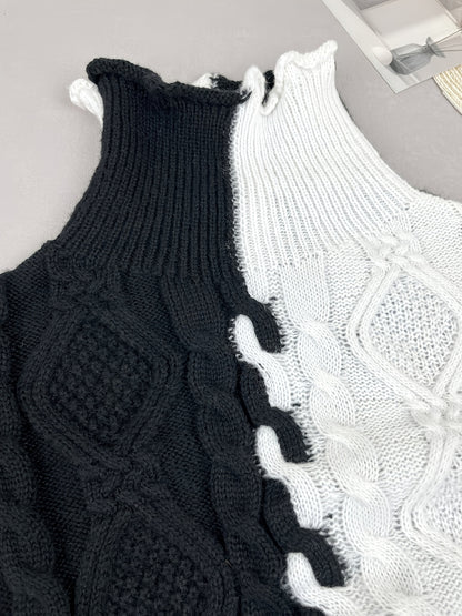 Elegant High-Neck Striped Blouse – Color-Block Knit Long Sleeve Top