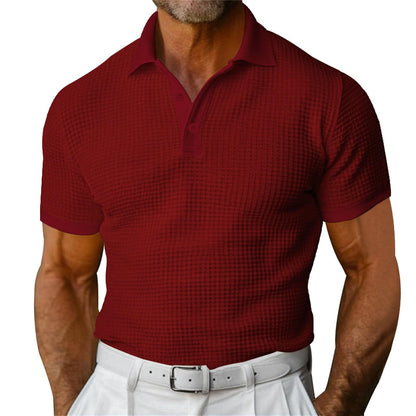 Loom & Soul™ Men’s Waffle Polo Shirt – Short Sleeve Slim Fit Summer Lapel Top