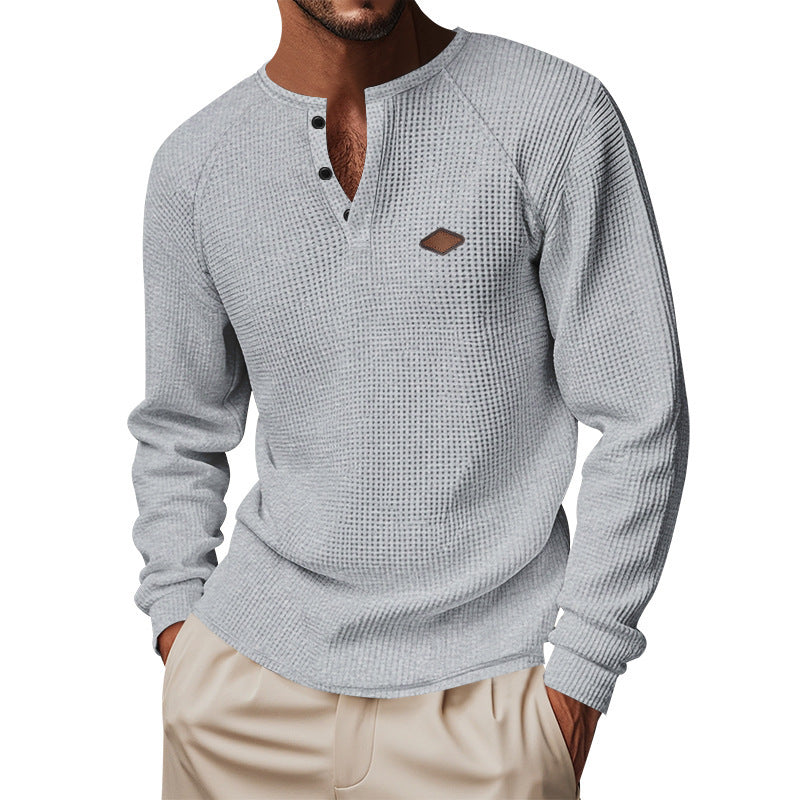 Henley gofre de manga larga para hombre – Secado rápido ajuste holgado ranglán