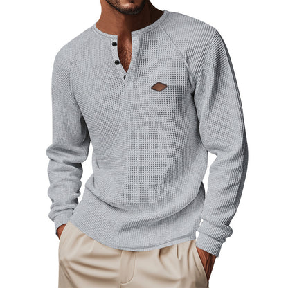 Henley gofre de manga larga para hombre – Secado rápido ajuste holgado ranglán