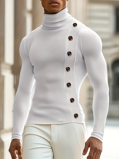 Col roulé homme coupe ajustée – Maillot en maille à boutons