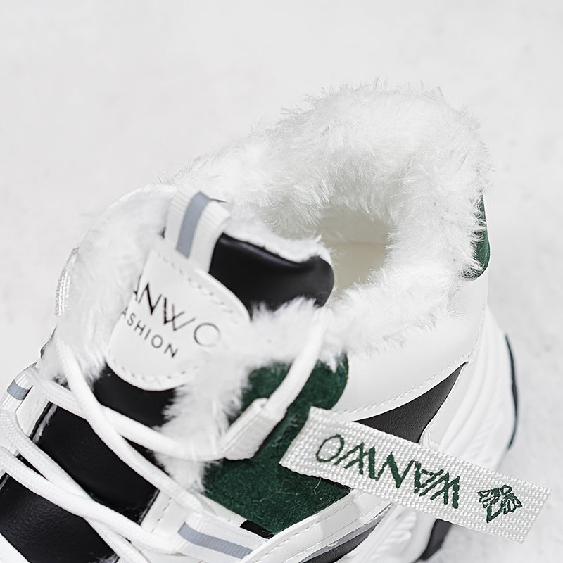 Women’s Cozy Fleece Snow Boots – White & Blue Non-Slip Thick Sole Winter Shoes