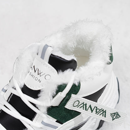 Women’s Cozy Fleece Snow Boots – White & Blue Non-Slip Thick Sole Winter Shoes