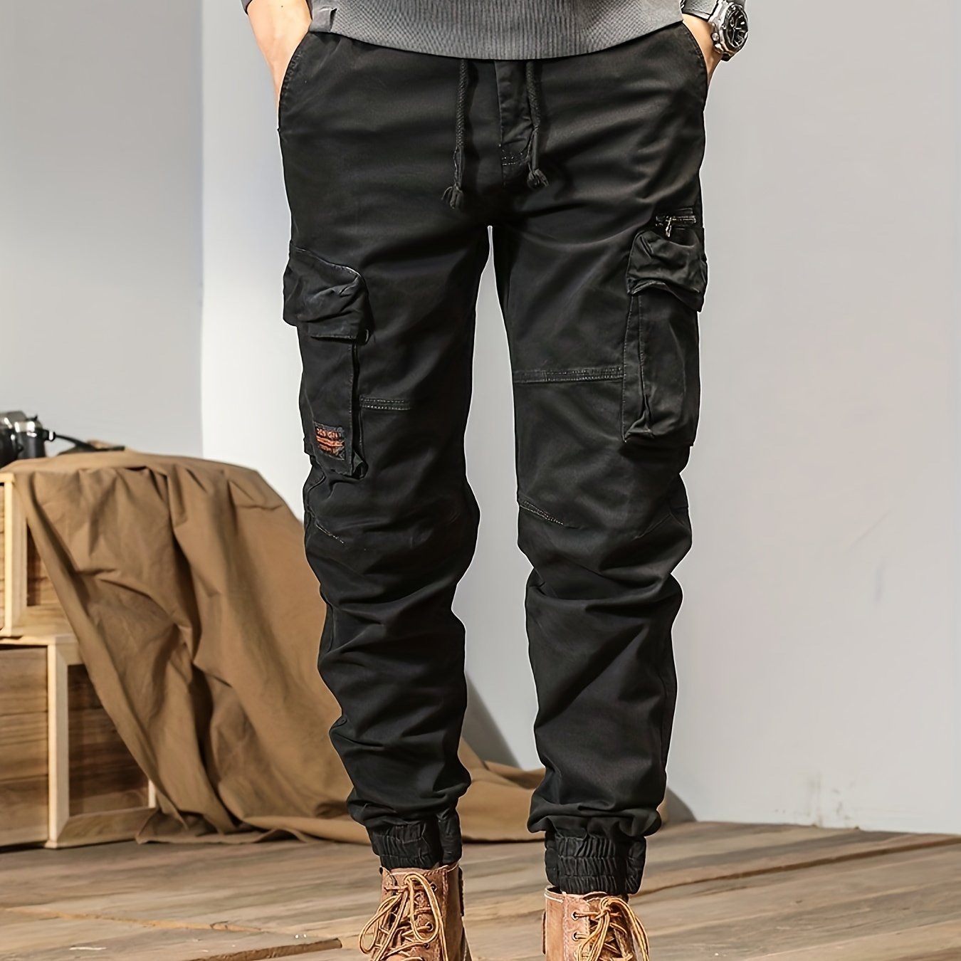Men’s Multi-Pocket Work Pants – Outdoor Casual Cargo Trousers with Stretch