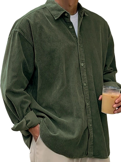 Veste-chemise en velours côtelé pour homme – Manteau décontracté coupe ample pour l'automne