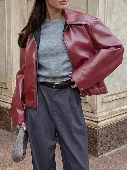 Women’s Retro Motorcycle Jacket – Classic Lapel All-Season Casual Coat