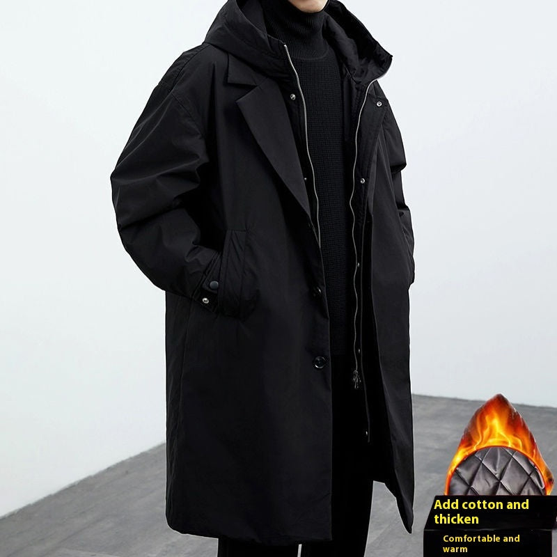 Trench-coat à capuche deux-en-un en fausse fourrure pour homme – Coupe mi-longue et chaude