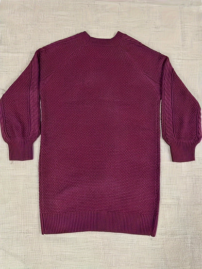 Women’s Vika Sweater – Loose Midi Knit Crewneck Pullover