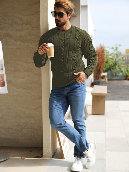 Men’s Striped Knit Sweater – Soft Crewneck Ribbed Trim Pullover