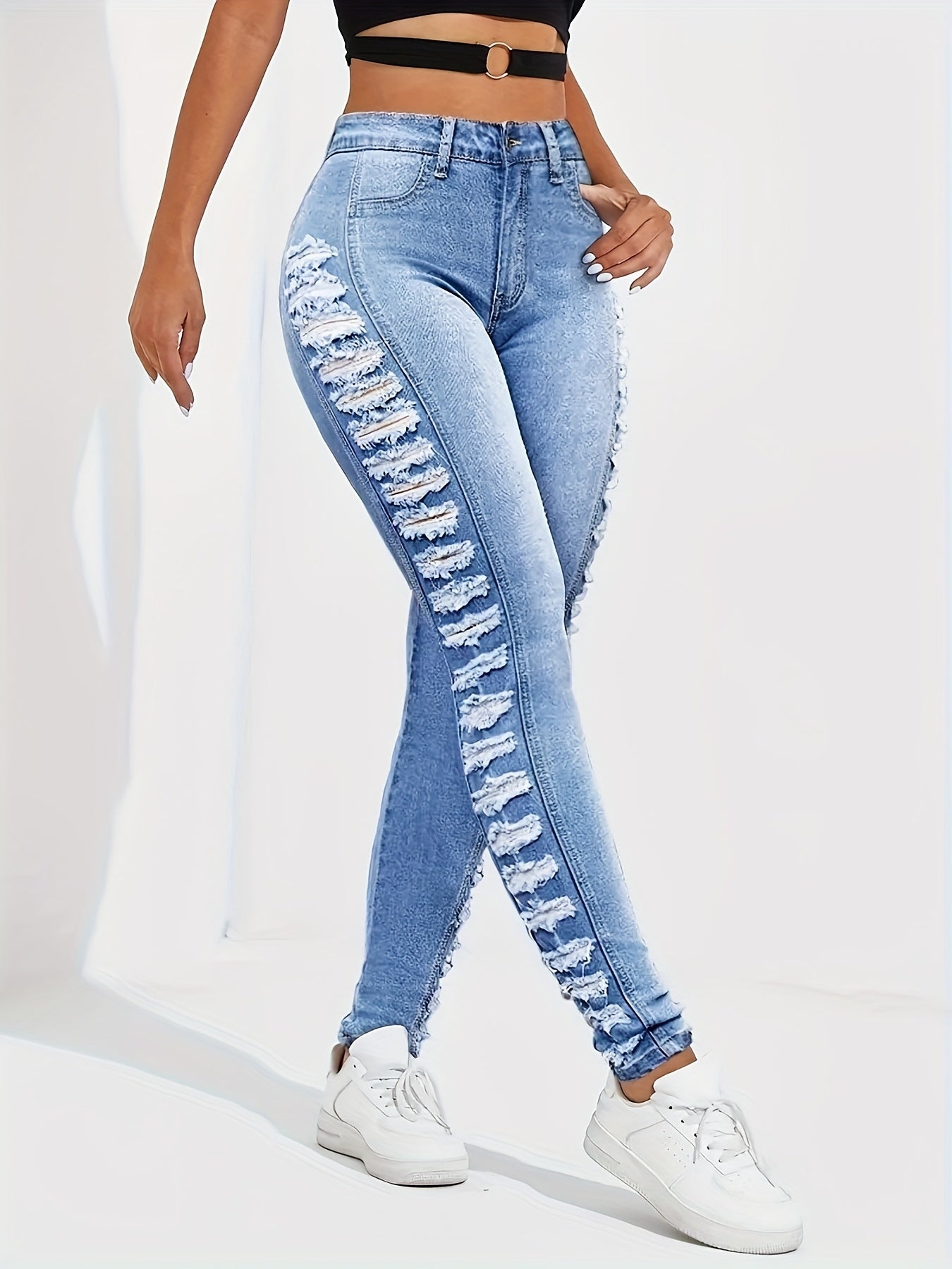 Jeans ajustados de tiro alto rotos – Ajuste elástico esculpido