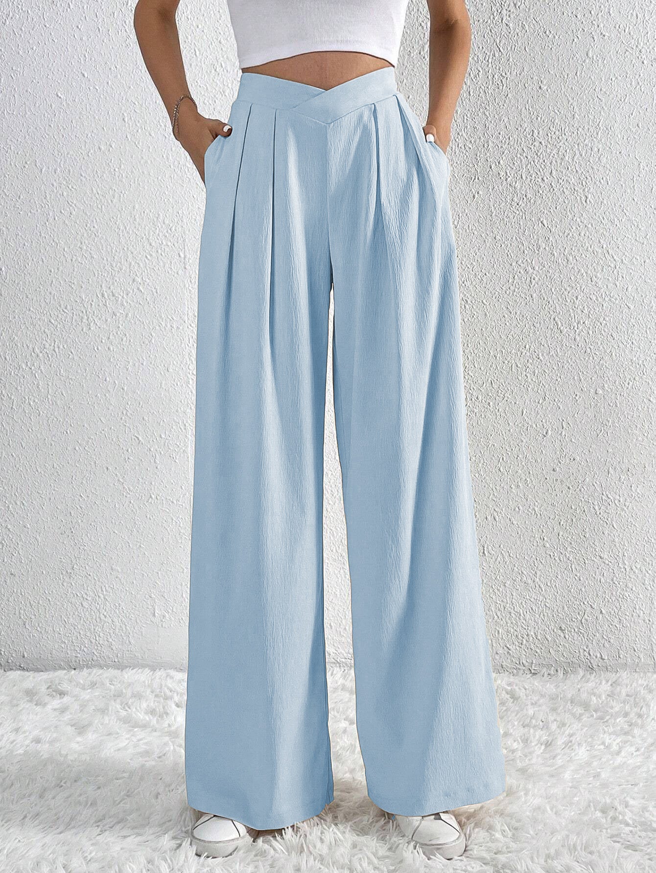 Loom & Soul™ Pleated Wide-Leg Pants – Women’s Solid Color Loose Trousers for Effortless Summer Style