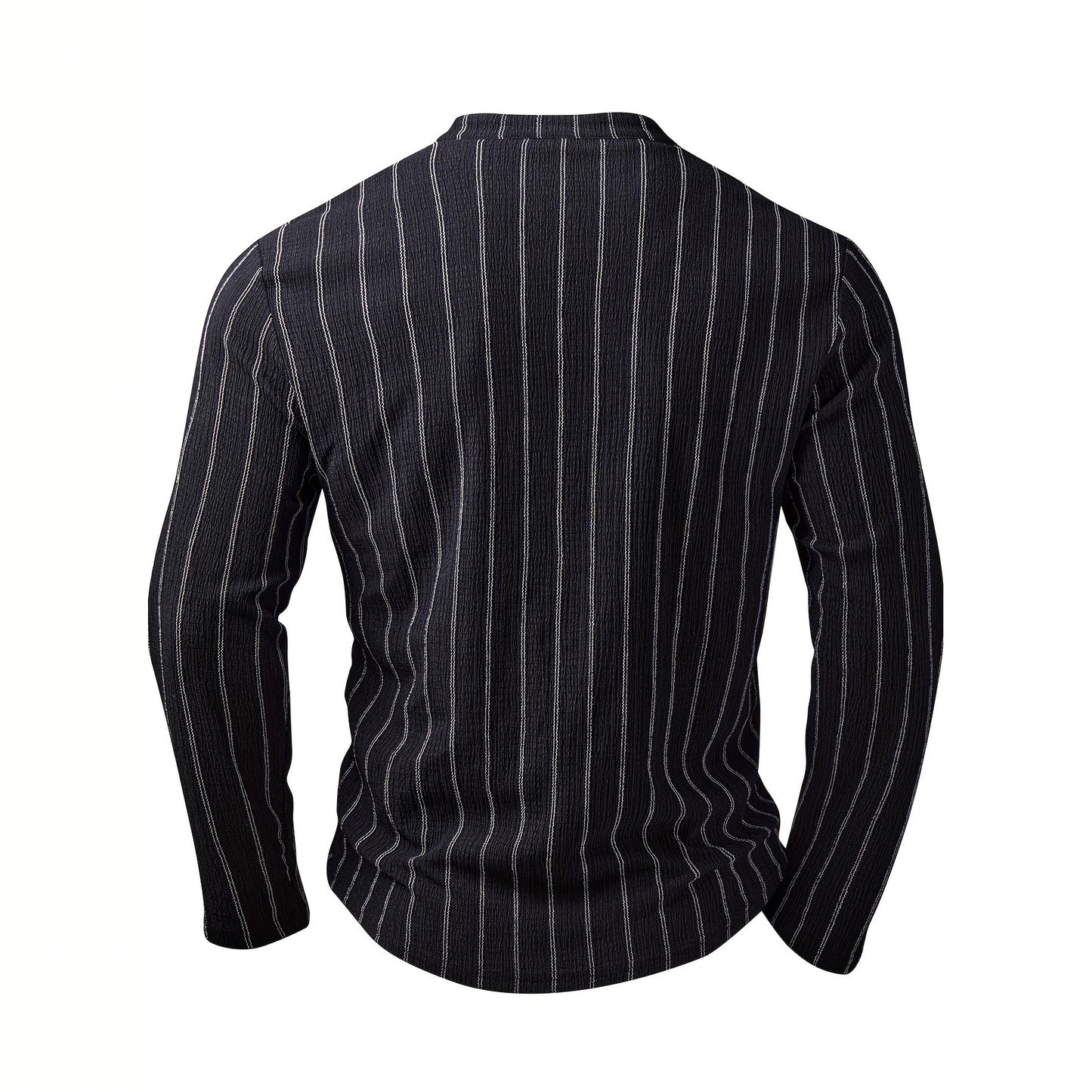 Jersey de manga larga a rayas y cuello redondo para hombre – Suéter informal ajustado