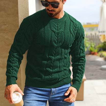 Men’s Striped Knit Sweater – Soft Crewneck Ribbed Trim Pullover