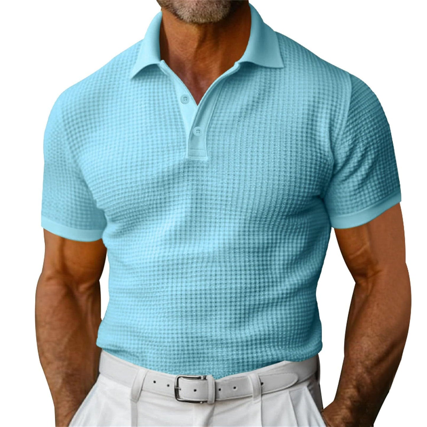 Loom & Soul™ Men’s Waffle Polo Shirt – Short Sleeve Slim Fit Summer Lapel Top