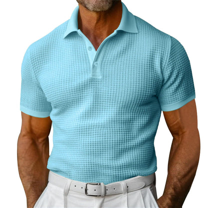Loom & Soul™ Men’s Waffle Polo Shirt – Short Sleeve Slim Fit Summer Lapel Top