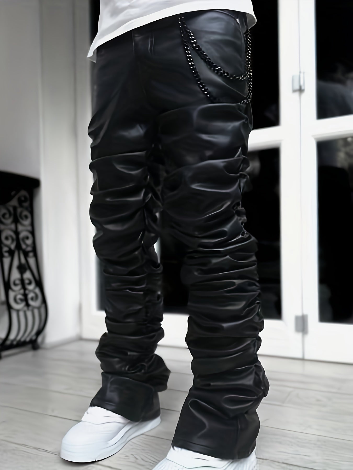 Men’s Casual Long Pants – Loose-Fit Straight-Leg Polyester Trousers