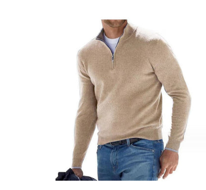Pull col V zippé pour homme – Pull d'automne décontracté effet cachemire