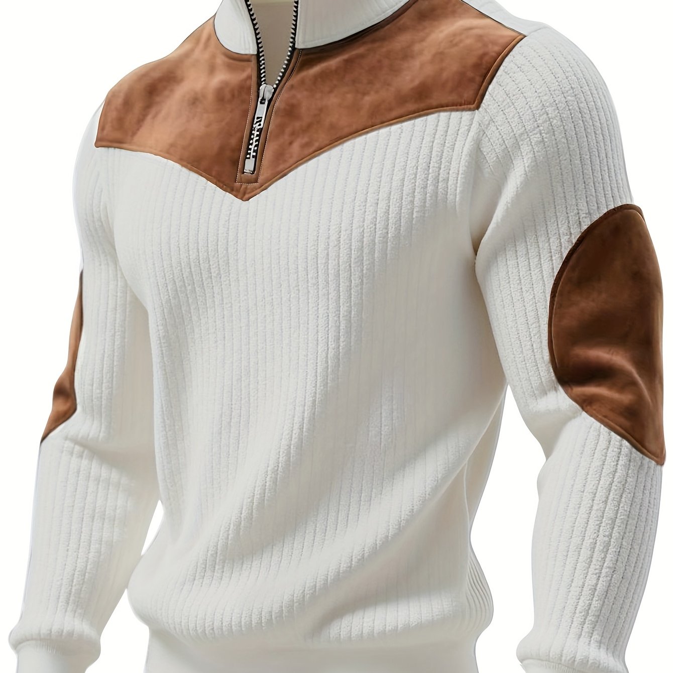 Men’s Stand Collar Half-Zip Pullover – Warm Ribbed Retro Sweatshirt