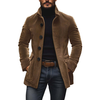 Chaqueta de pana para hombre con cuello alto – Abrigo casual ajustado con botones