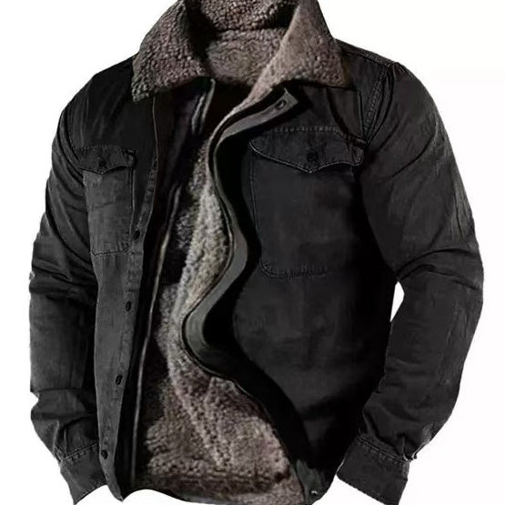 Veste en coton doublée polaire pour homme – Coupe ample décontractée avec fermeture éclair