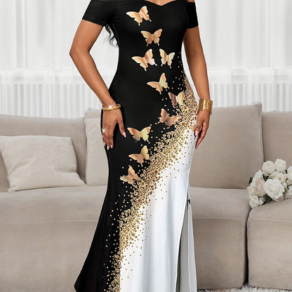 Robe de soirée sirène épaules dénudées – Élégante robe longue fendue pour femme