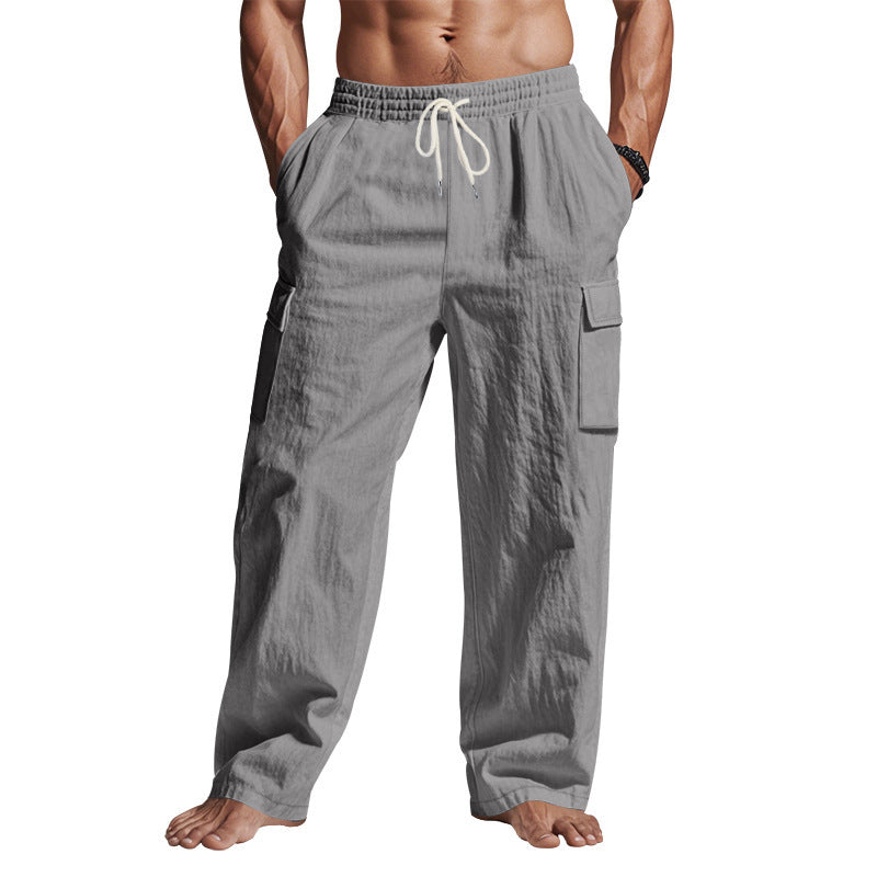 Loom & Soul™ Men’s Linen Cargo Pants – Multi-Pocket Breathable Straight-Leg Workwear Trousers