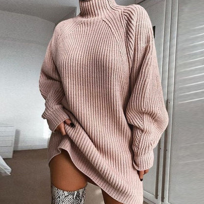 Loom & Soul Women’s Turtleneck Sweater Dress – Long Winter Knit Pullover with Warm Imitation Cotton Fabric