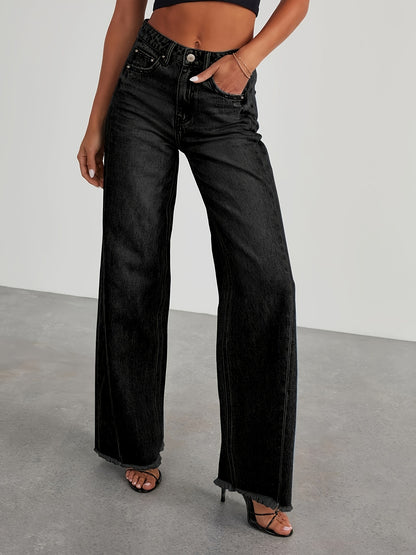 Women’s High-Waist Wide-Leg Jeans – Casual Stretch Baggy Denim