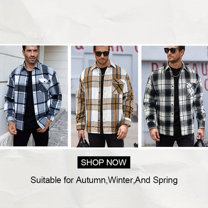 Chaqueta tipo camisa de lana a cuadros para hombre – Sobrecamisa cómoda a cuadros con botones