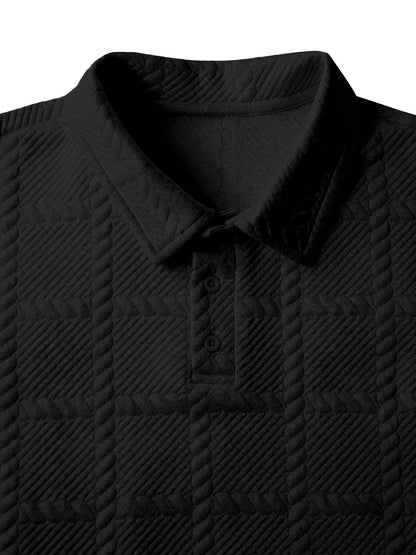 Men’s Knitted Polo Shirt – Geometric Jacquard Short Sleeve Top