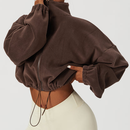 Chaqueta deportiva de mujer con cuello alto, tipo cachemir – Corte suelto de otoño