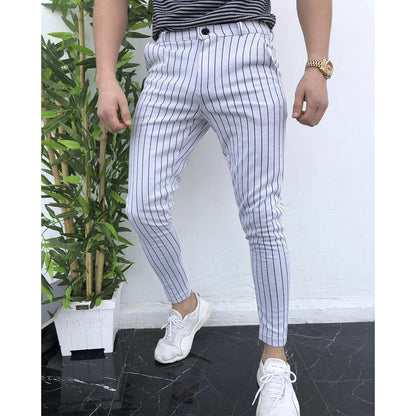 Loom & Soul European Striped Men’s Casual Pants – Slim-Fit Tapered Streetwear Trousers | Modern Minimalist Comfort Wear