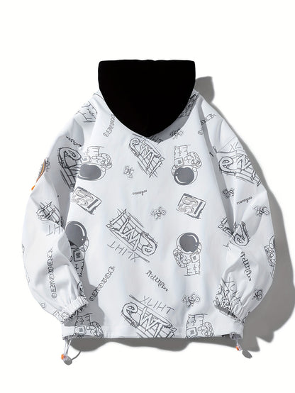 Loom & Soul Men’s Cartoon Print Zip Hoodie – Youth Streetwear Jacket