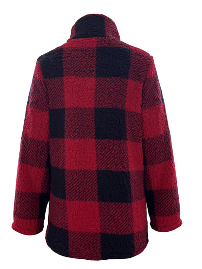 Women’s Plaid Fuzzy High-Neck Sweater – Soft Zipper Knit Pullover