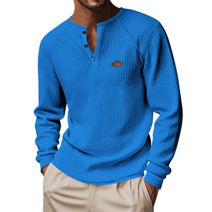 Henley gofre de manga larga para hombre – Secado rápido ajuste holgado ranglán