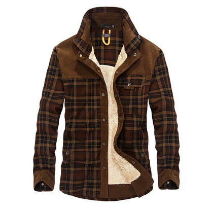Loom & Soul™ Men’s Winter Plaid Jacket – Thick Cotton Fleece-Lined Military Coat for Warmth & Classic Style