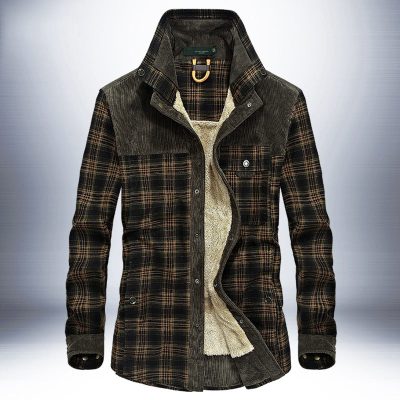 Loom & Soul™ Men’s Winter Plaid Jacket – Thick Cotton Fleece-Lined Military Coat for Warmth & Classic Style