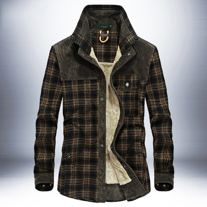 Loom & Soul™ Men’s Winter Plaid Jacket – Thick Cotton Fleece-Lined Military Coat for Warmth & Classic Style
