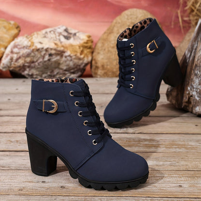 Botines de tacón alto para mujer - Tacón de bloque, elegantes, sin cordones