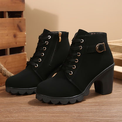 Botines de tacón alto para mujer - Tacón de bloque, elegantes, sin cordones