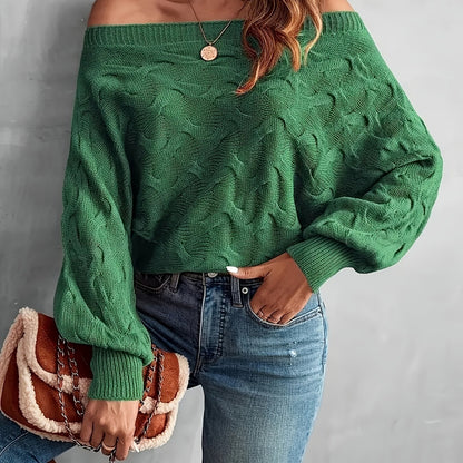 Women’s Off-Shoulder Batwing Sweater – Relaxed All-Season Knit