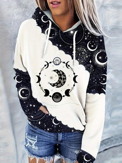 Boho Chic Celestial Hoodie – Women’s Green Zodiac Moon Pullover