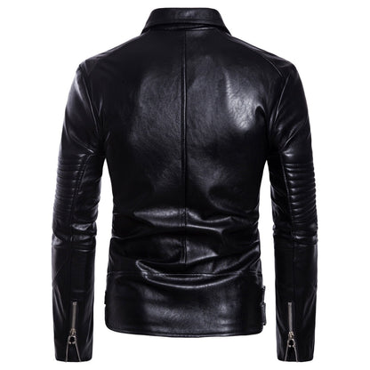 Loom & Soul™ Men’s Sheepskin Leather Jacket – Slim-Fit European Style Zipper Coat with Suit Collar